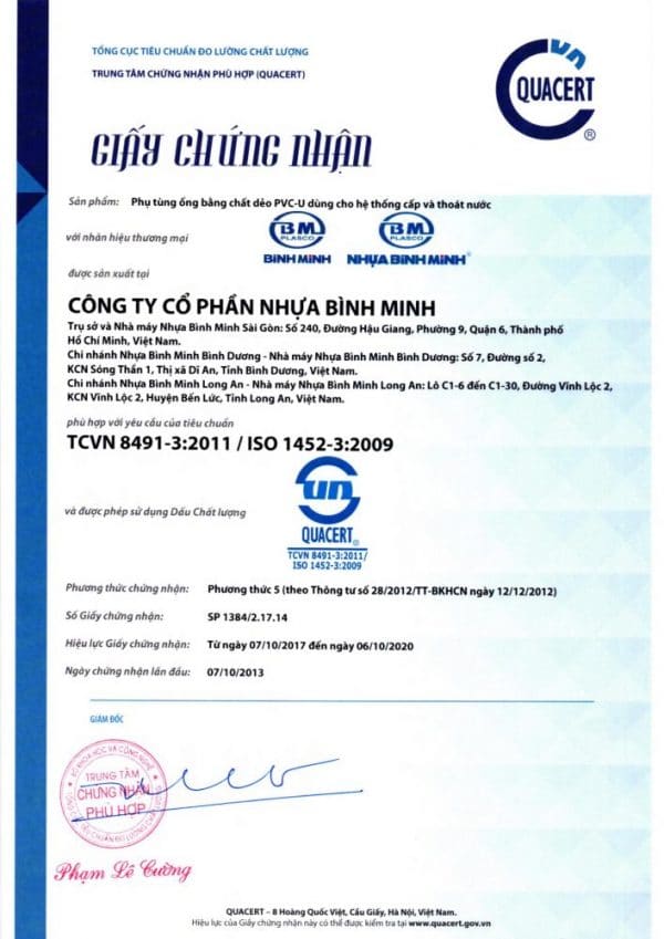 Chung Nhan Hop Quy Noi Giam Pvc Binh Minh