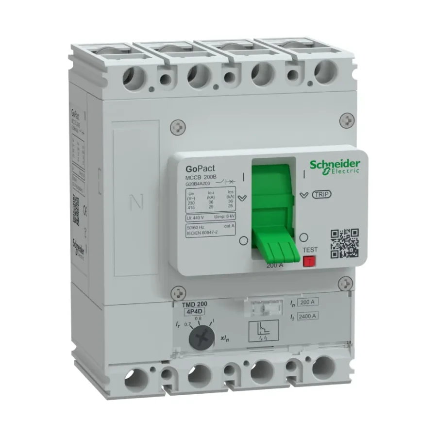 1sch-g20b4a200 Cầu dao khối MCCB GoPact 200B 4P 200A 25kA chỉnh dòng Schneider G20B4A200