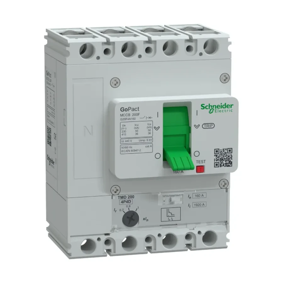 1sch-g20f4a160 Cầu dao khối MCCB GoPact 200F 4P 160A 36kA chỉnh dòng Schneider G20F4A160