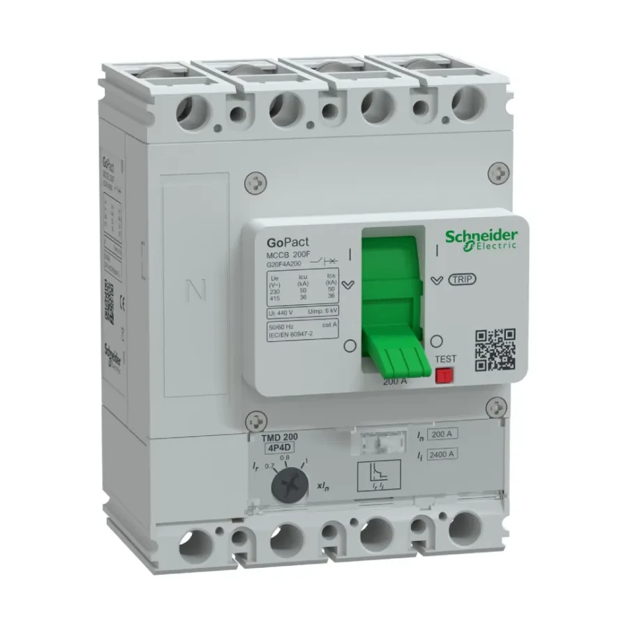 1sch-g20f4a200 Cầu dao khối MCCB GoPact 200F 4P 200A 36kA chỉnh dòng Schneider G20F4A200