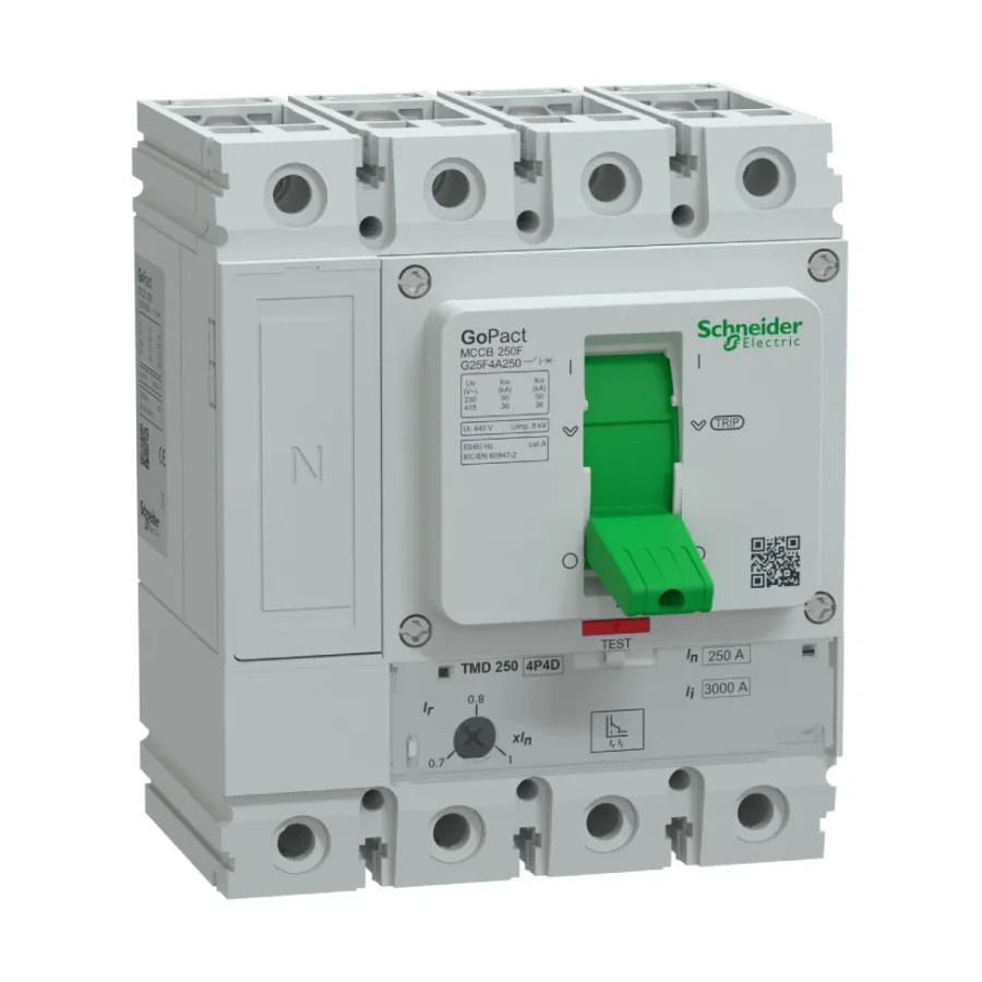 1sch-g25f4a250 Cầu dao khối MCCB GoPact 250F 4P 250A 36kA chỉnh dòng Schneider G25F4A250