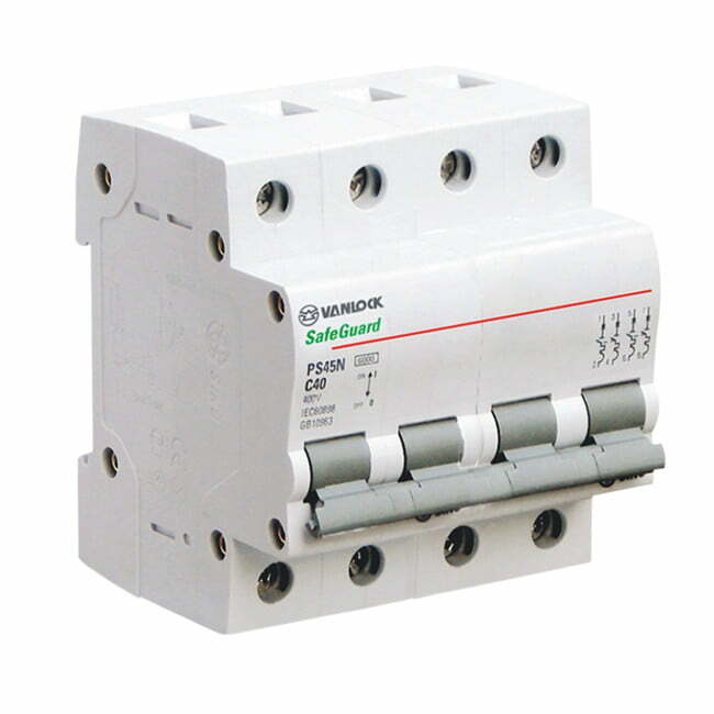 1sin-ps45n-4-1 Cầu dao tép MCB 4P 20A 4.5kA Vanlock PS45N/C4020