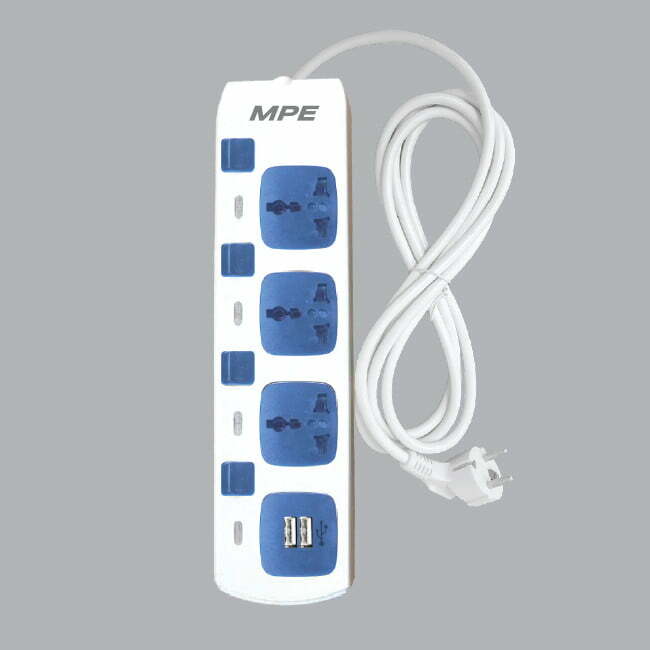 2mpe-am3s-2usb Ổ cắm di động dây 3m 3 ổ cắm đa năng, 2 ổ sạc USB 5Vdc-2.4A MPE AM3S-2USB