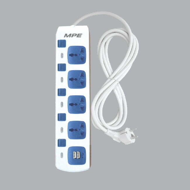 2mpe-am4s-2usb Ổ cắm di động dây 3m 4 ổ cắm đa năng, 2 ổ sạc USB 5Vdc-2.4A MPE AM4S-2USB
