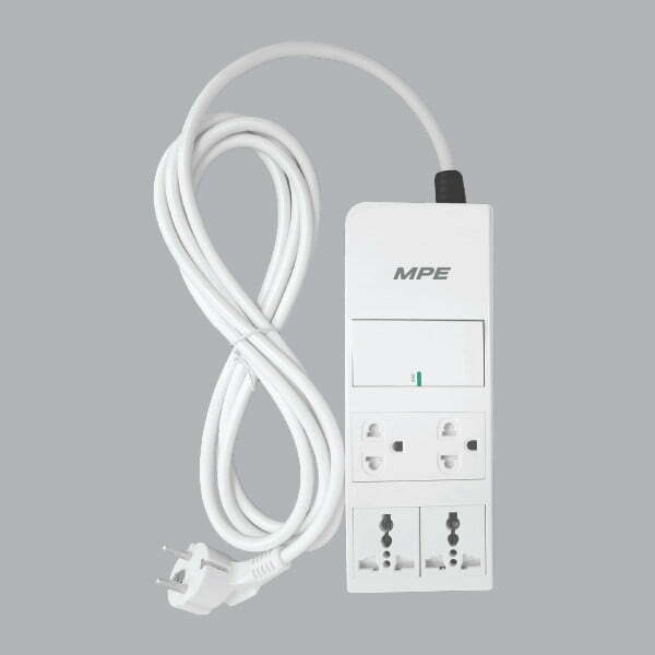 2mpe-am6s3 Ổ cắm di động dây 3m kèm công tắc 2 cực 20A, 2 ổ cắm 3 chấu + 2 ổ cắm đa năng 1.5 MPE AM6S3