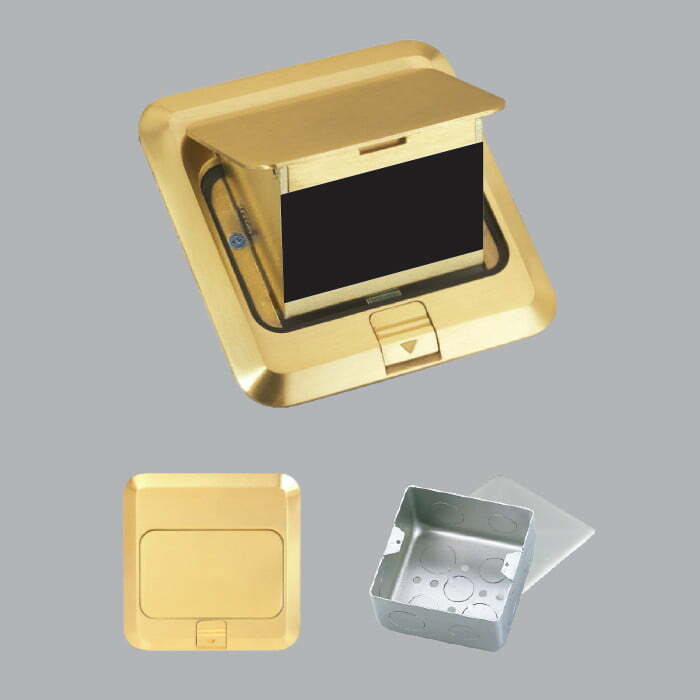 2mpe-fy-60 Ổ cắm âm sàn vuông màu vàng, mặt phẳng, đóng mở êm MPE F2Y-60