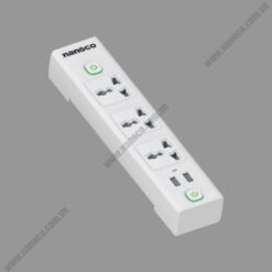 Ổ cắm có dây 3 mét 15A, 3 ổ cắm đa năng + 2 ổ cắm USB + 2 công tắc Nanoco NES332U-3