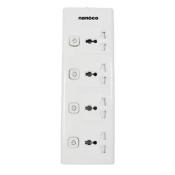 Ổ cắm có dây 3 mét 15A, 4 ổ cắm đa năng + 4 công tắc Nanoco NES43415-3