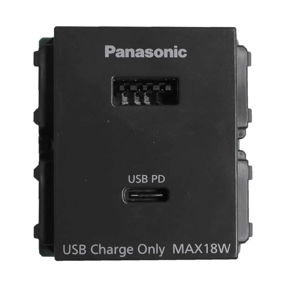 2pan-wef14821h-vn Ổ cắm USB 2 cổng type A-C 5V-3A màu xám Panasonic WEF14821H-VN