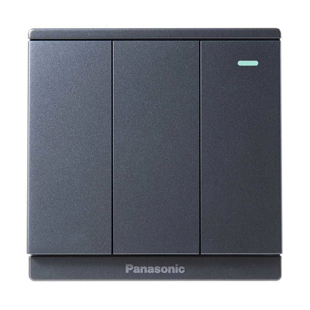 2pan-wmf515myh-1vn-1 Bộ 3 công tắc Moderva 1 chiều bắt vít có dạ quang màu xám ánh kim Panasonic WMF515MYH-1VN