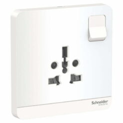 Bộ ổ cắm AvatarOn đơn đa năng 16A có công tắc màu trắng Schneider E8315TS_WE_G19