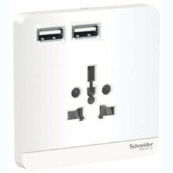 Bộ ổ cắm AvatarOn đa năng và sạc USB đôi màu trắng Schneider E8342616USB_WE_G19