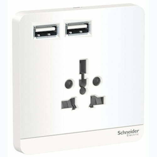 2sch-e8342616usb_we_g19 Bộ ổ cắm AvatarOn đa năng và sạc USB đôi màu trắng Schneider E8342616USB_WE_G19