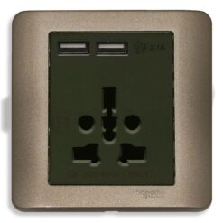 Bộ ổ cắm đa năng và sạc USB Zencelo đôi màu đồng Schneider E8442616USB_SZ_G19