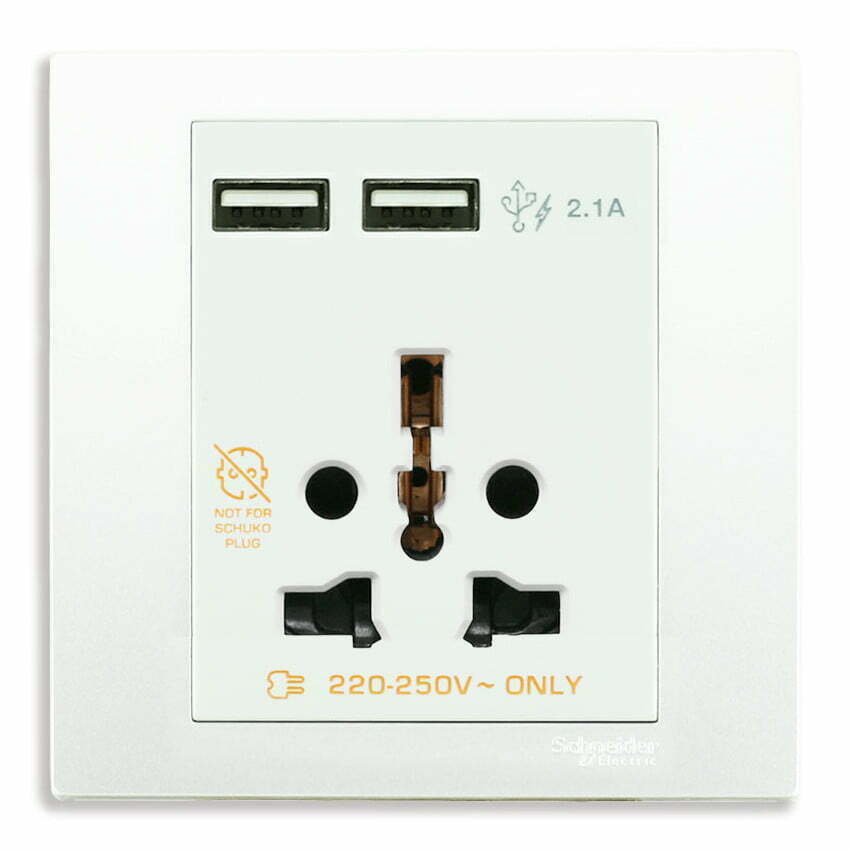 2sch-kb42616usb_we_g19 Bộ ổ cắm đa năng và sạc USB Vivace đôi màu trắng Schneider KB42616USB_WE_G19