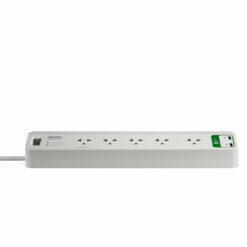 Ổ cắm có dây 3 mét, 5 ổ cắm 3 chấu 10A, 2 cổng sạc USB 2.4A, chống sét lan truyền Schneider PM53U-VN