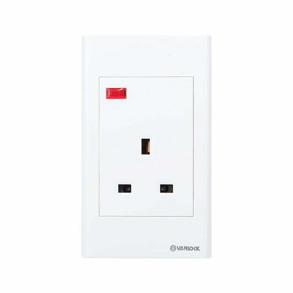 2sin-s1813n Bộ ổ cắm S18 3 chấu vuông kiểu Anh 13A có đèn báo Vanlock S1813N