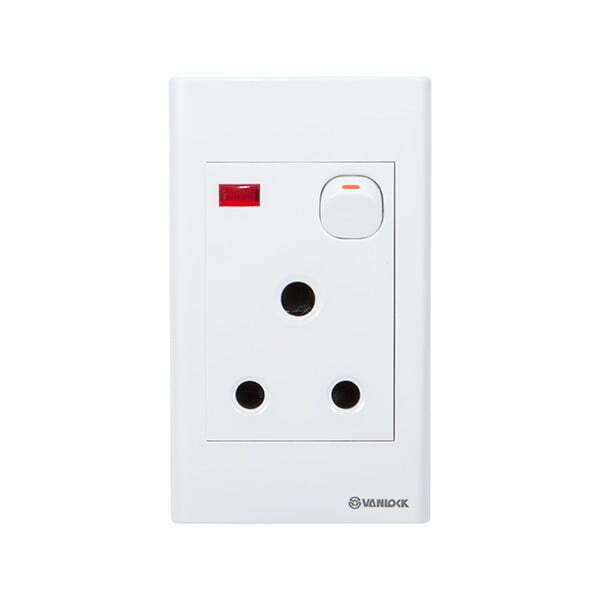 2sin-s1815sn Bộ ổ cắm S18 3 chấu tròn kiểu Anh 15A có công tắc và đèn báo Vanlock S1815SN