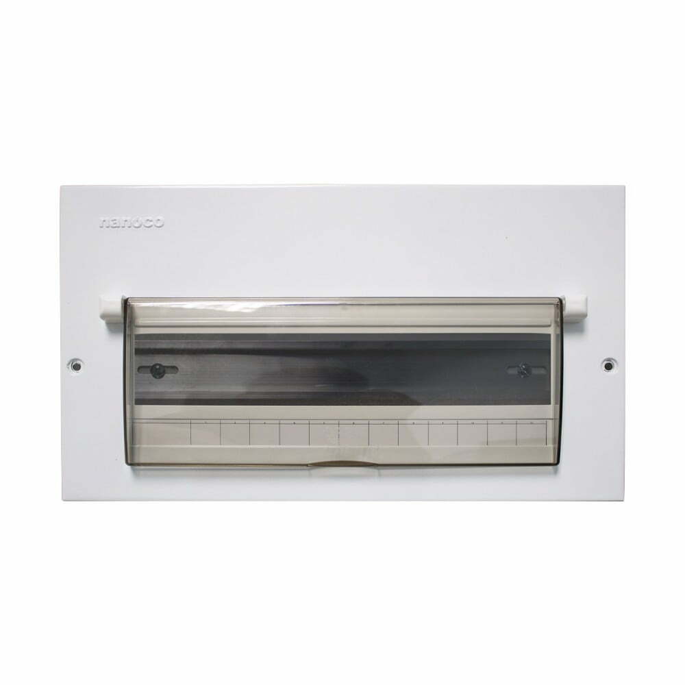 4nan-ndp114 Tủ điện âm tường 10-14 đường, mặt và đế kim loại Nanoco NDP114