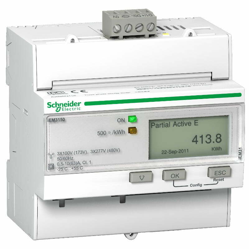 4sch-a9mem3150 Đồng hồ đo kWh, U, I, P, F, tích hợp sẵn biến dòng 63A, Modbus Schneider A9MEM3150