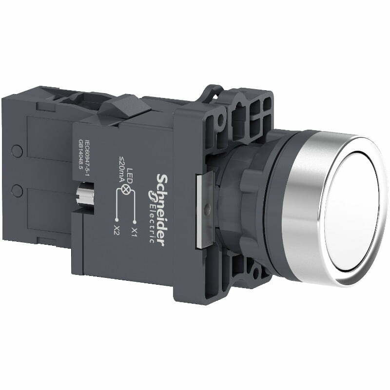 4sch-xa2ew31m1 Nút nhấn nhả có đèn báo Ø22 LED 220Vac, 1NO, màu trắng Schneider XA2EW31M1