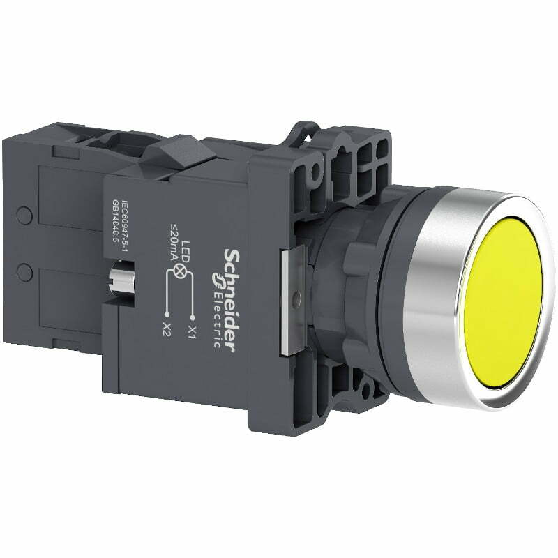 4sch-xa2ew35m1 Nút nhấn nhả có đèn báo Ø22 LED 220Vac, 1NO, màu vàng Schneider XA2EW35M1