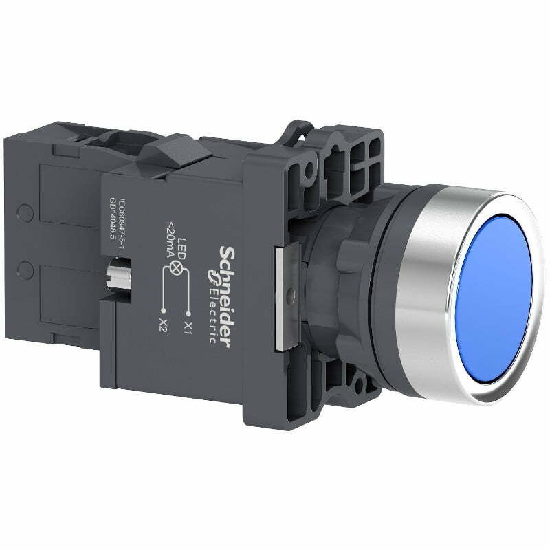 4sch-xa2ew36m1 Nút nhấn nhả có đèn báo Ø22 LED 220Vac, 1NO, màu xanh dương Schneider XA2EW36M1