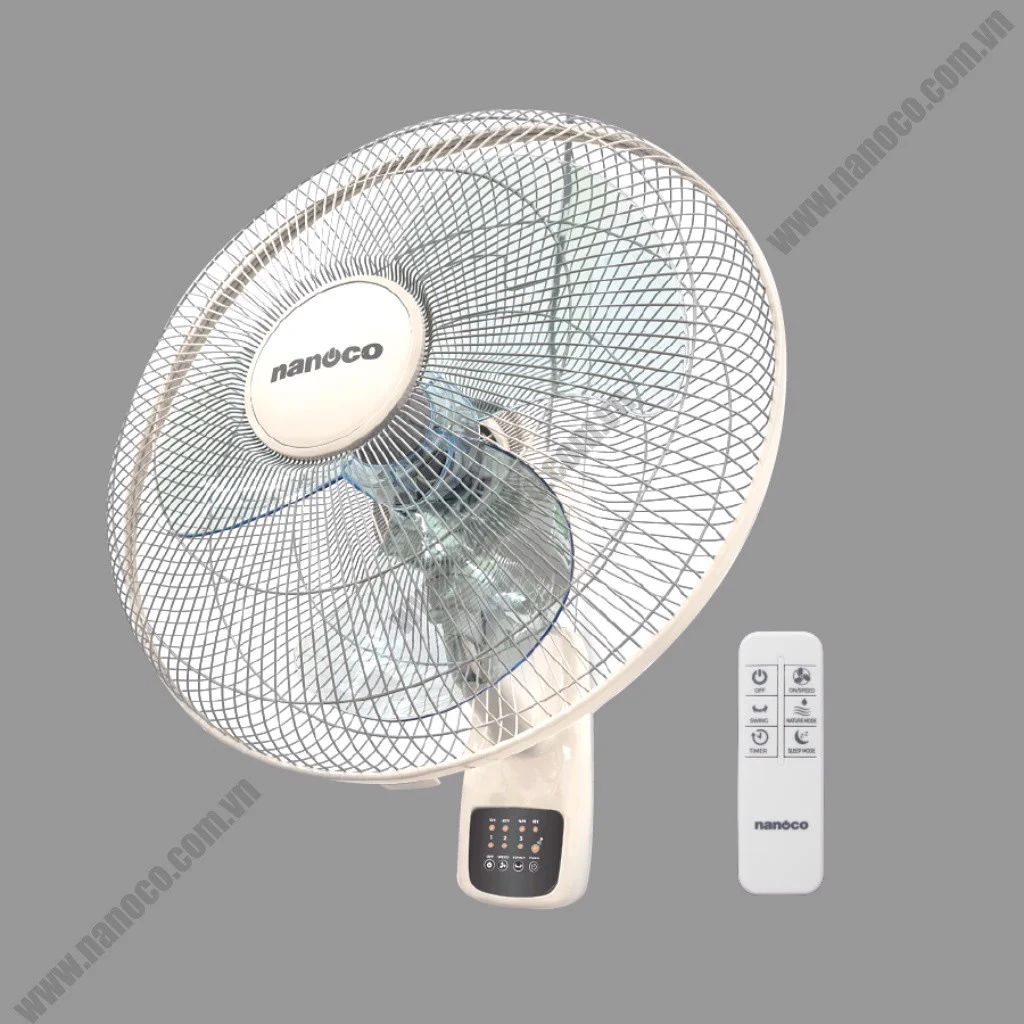 5nan-nwf1610rc-be Quạt treo tường remote màu Beige Nanoco NWF1610RC-BE