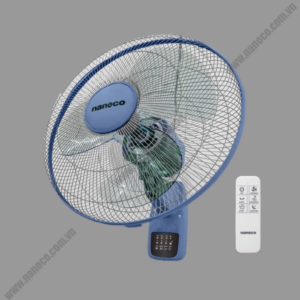 5nan-nwf1610rc-bl Quạt treo tường remote màu xanh Nanoco NWF1610RC-BL