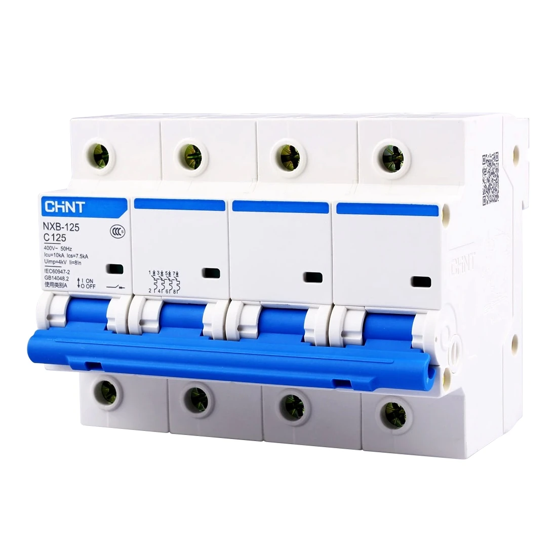 nxb-125-4p-3 Cầu dao tép MCB NXB-125 4P C80 10kA Chint