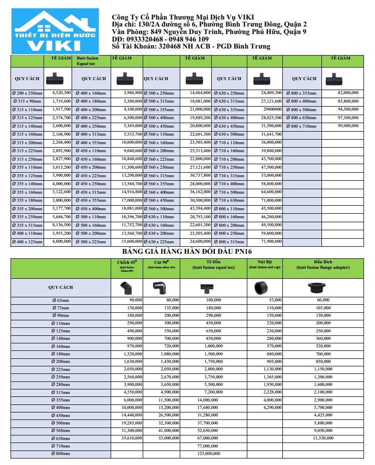 phụ kiện HDPE hàn nối đầu PN16