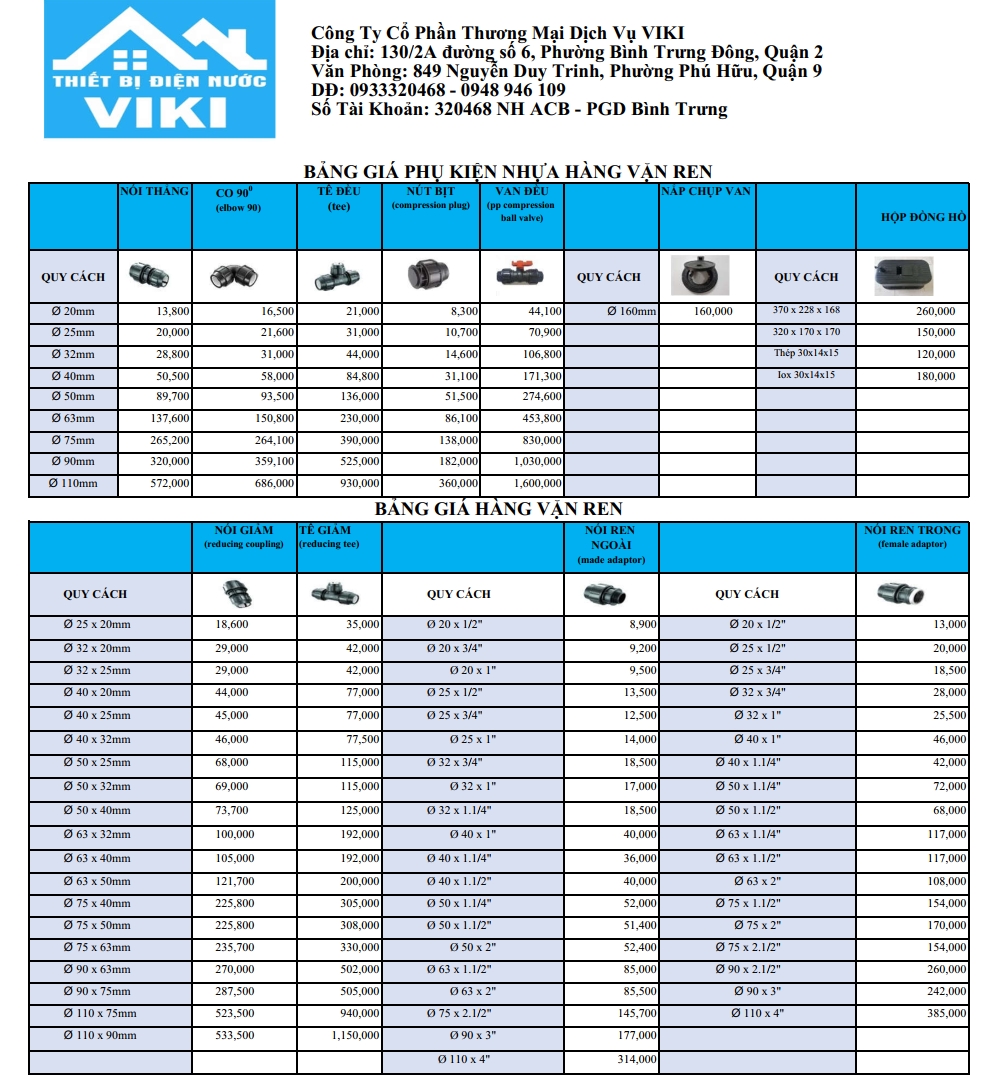 Bảng giá phụ kiện HDPE vặn ren