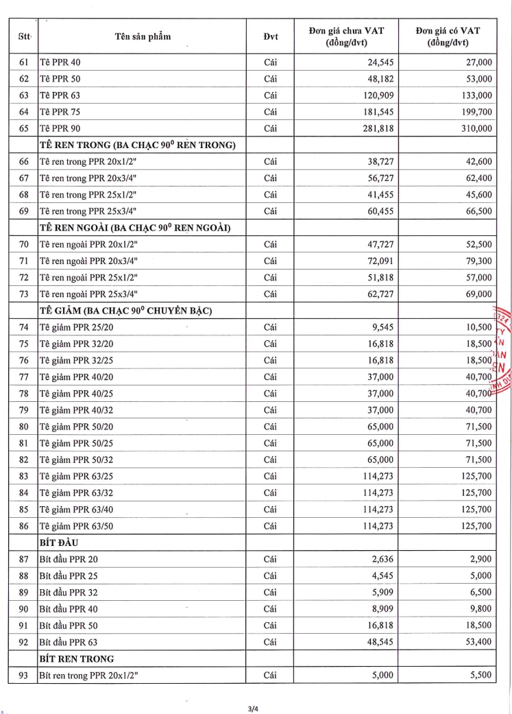 Bảng giá phụ kiện PPR Hoa Sen sản xuất 3