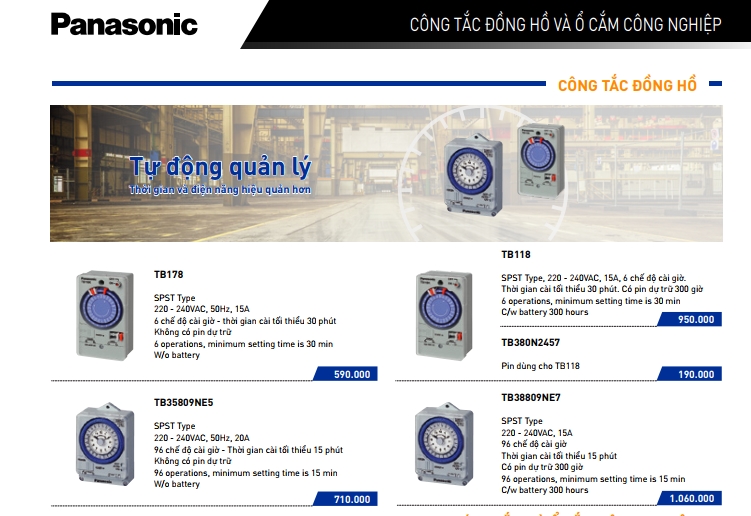 Bảng giá Timer Panasonic