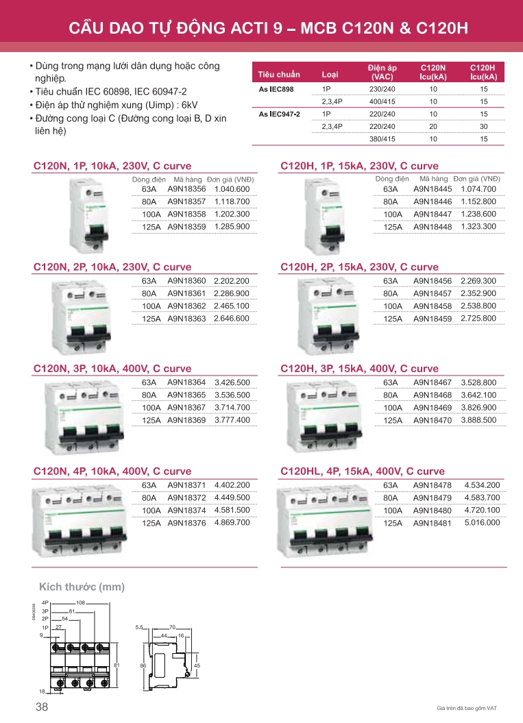 Cau dao tu dong acti 9 - MCB C120n & c120h