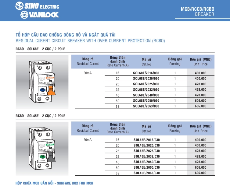 CB chống giật Sino Vanlock RCBO