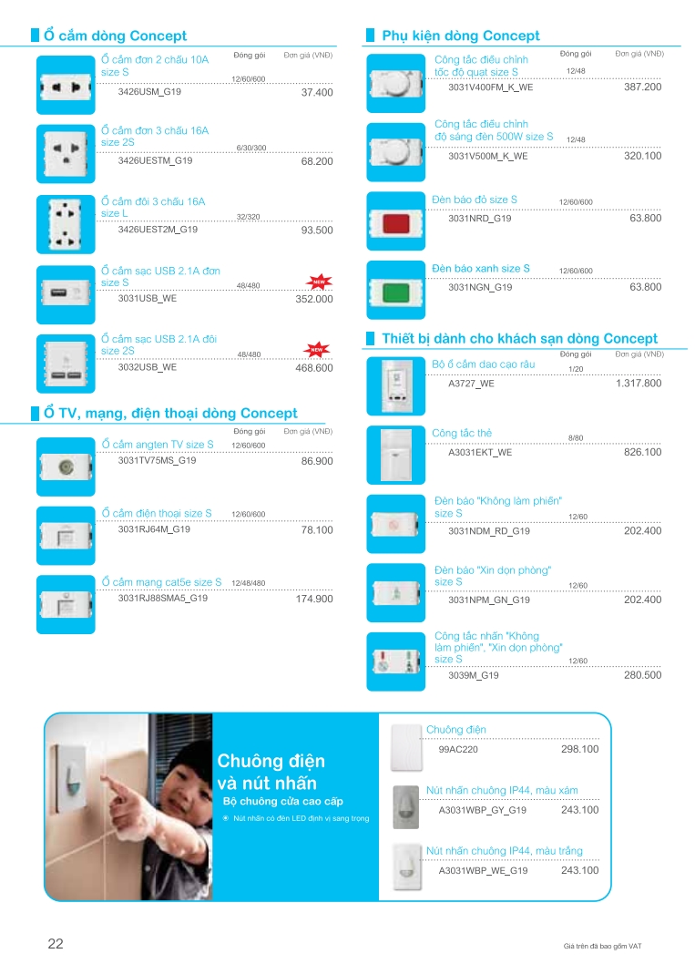 Dong cong tac o cam Concept & S-Flexi 22